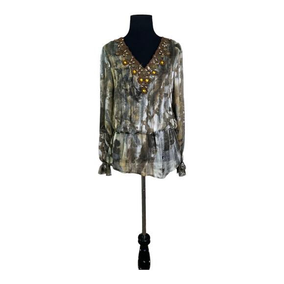 Mushka by Sienna Rose sheer embellished V-Neck Long Sleeve Blouson size S - Picture 9 of 15